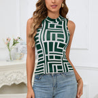 Women's Women’s Geometric Print Sleeveless Mock Neck Top