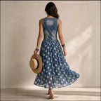 Women Casual Printing Imitation Denim Jacket Polka Dot Skirt