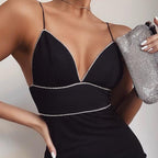 Women's Satin Rhinestone Backless Mini Dress