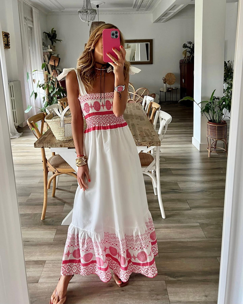 Lace-Printed Bohemian Maxi Dress