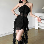 Halter Backless Ruffled Bodycon Mini Dress