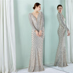 Women's Floral Sequin Evening Dress Banquet Elegant Long Sleeve Sequin Queen