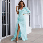Women's Off-Shoulder Sequin Long-Sleeve Evening Dress