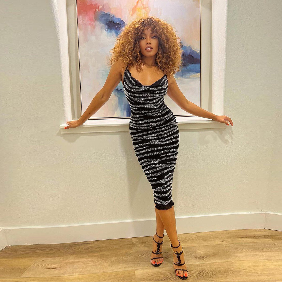 Sling Rhinestone Perspective Dress