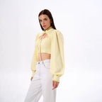 Women's Personality Shoulder Puff Sleeve Lace Stand Collar Shirt