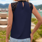 Women's Lace Patchwork Mock-Neck Sleeveless Top