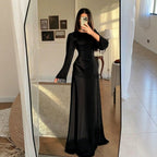 Autumn Ladies Simple Elegant Tassel Detail Waist Tight Maxi Dress