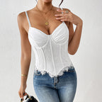 's Eyelash Lace Slim White Vest Boning Corset Bra