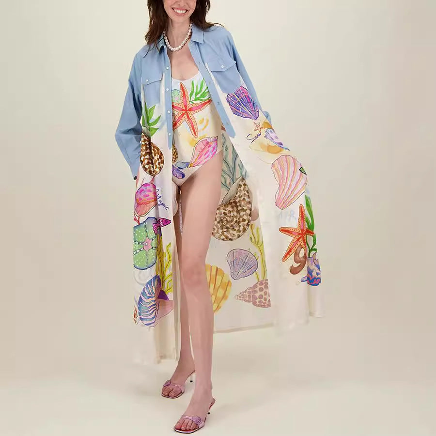 Autumn Personalized Printed Long Single Breasted Long Sleeve Shirt for Women