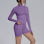 Seamless Knitted Long Sleeve Zipper Yoga Jacket Tight V