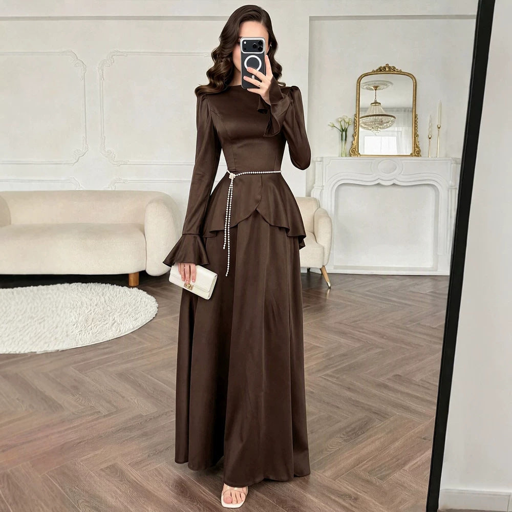 Women's Autumn Ladies Ruffled Flared Sleeve Elegant Maxi Dress