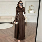 Women's Autumn Ladies Ruffled Flared Sleeve Elegant Maxi Dress