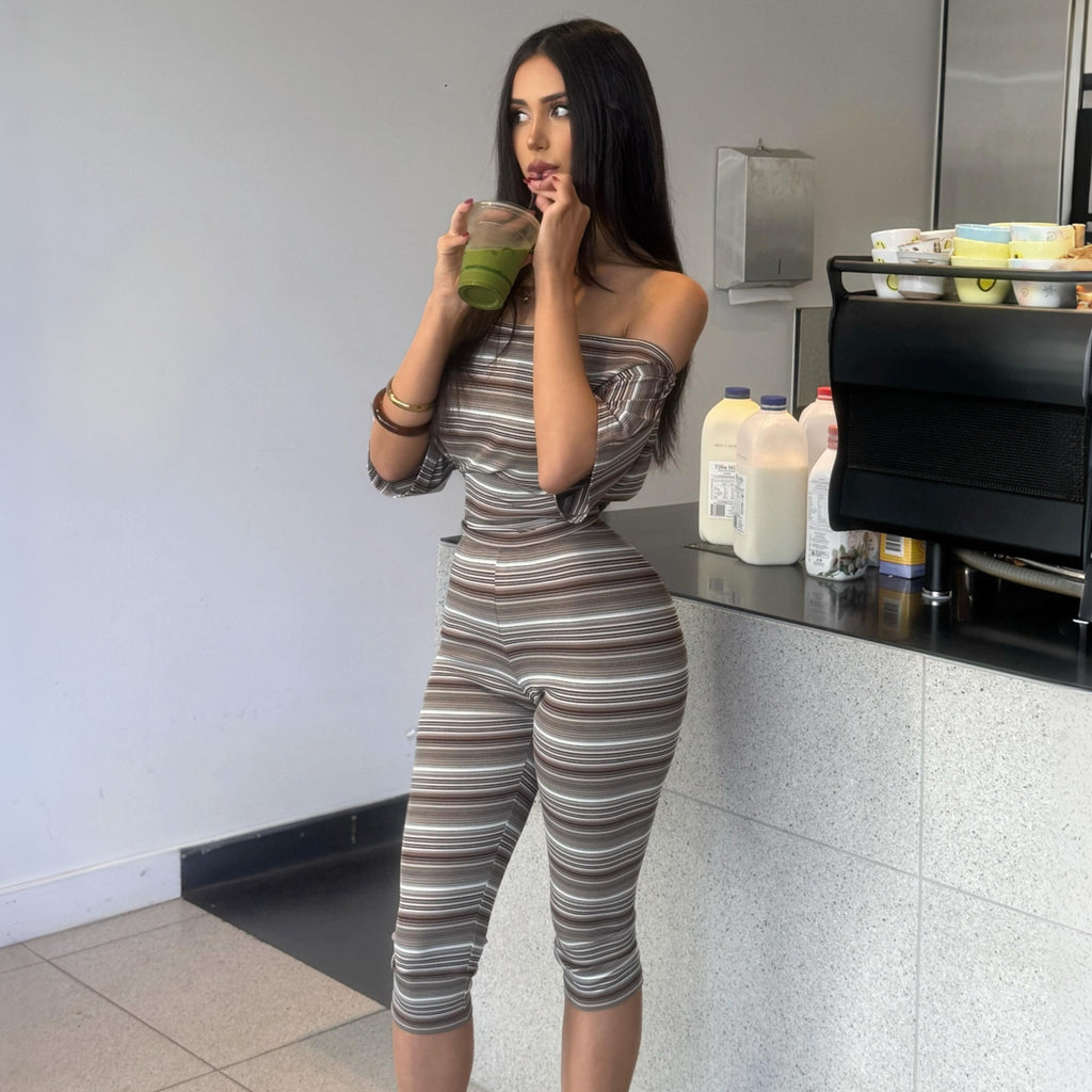 Summer Women Striped Sexy Tube Top off Shoulder Short