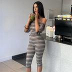Summer Women Striped Sexy Tube Top off Shoulder Short