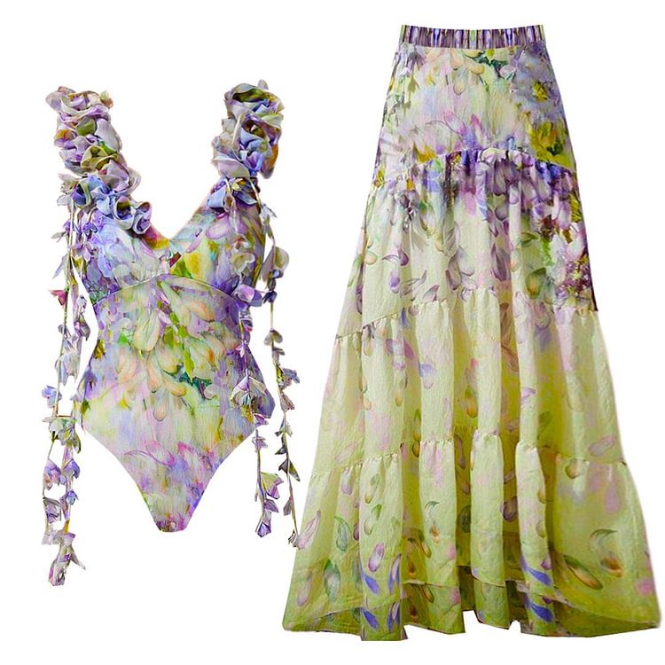 Floral Decorative One-piece Swimwear