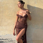 Women's Lace Backless Split Top and Skirt Two-Piece Set