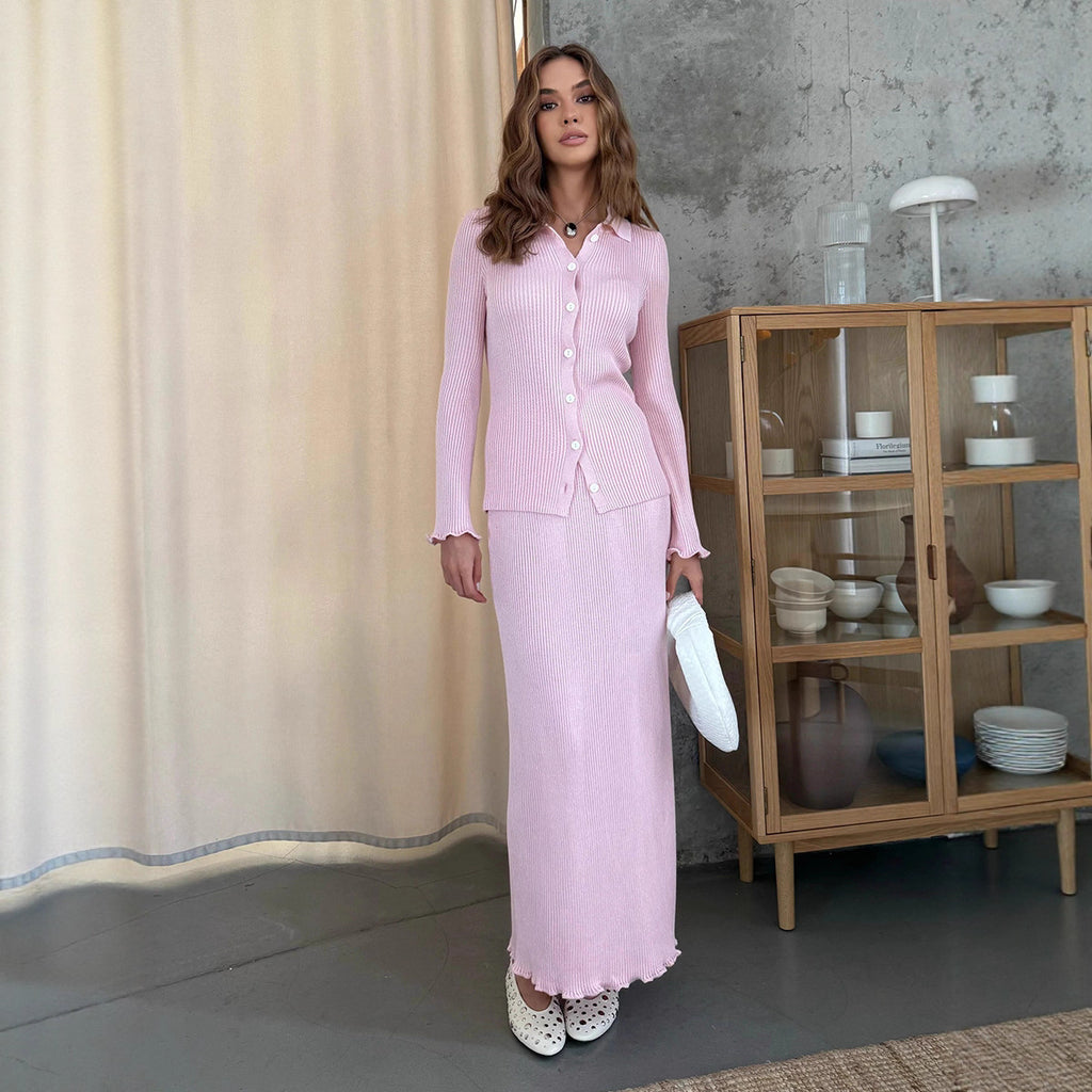 Women's Knit Long-Sleeve Skirt Suit Two-Piece Set