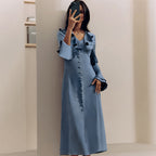 Women's Satin V-Neck Ruffle Maxi Dress