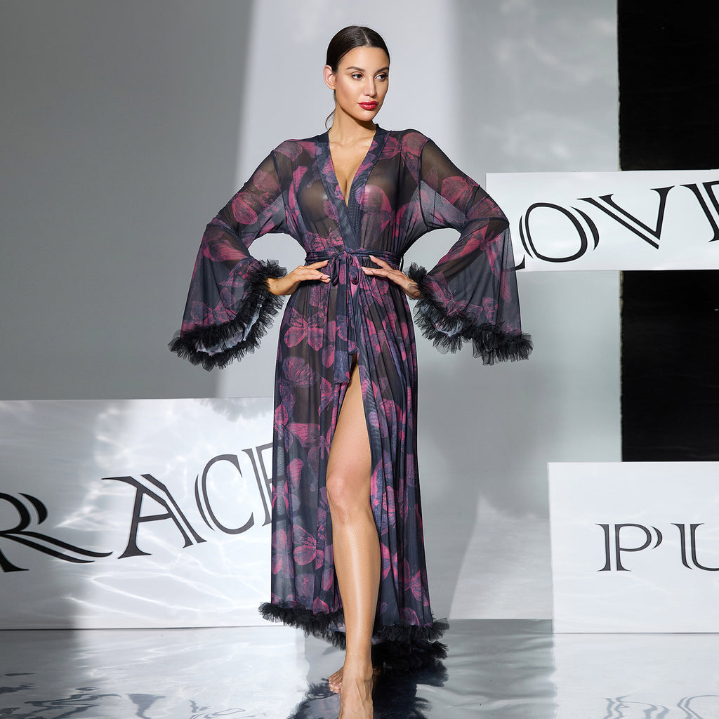 Women's Butterfly Print Mesh Robe