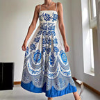 Strappy Ethnic Symmetrical Printed Dress