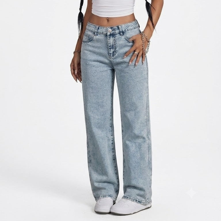 Light Blue Snowflake Washed Low Waist WL Jeans Women Back