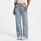Light Blue Snowflake Washed Low Waist WL Jeans Women Back