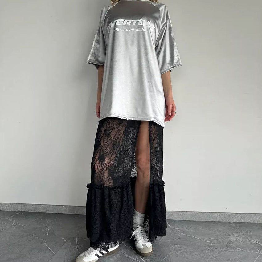 Black Brocade Lace Spaghetti-Strap Maxi Dress