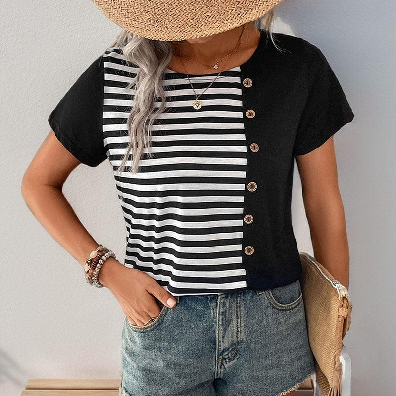 Striped Stitch Detail Short Sleeve T-Shirt