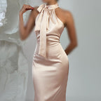 Women's Halter Backless Satin Fishtail Evening Dress