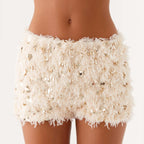 Summer Women Solid Color Slim Fit Furry Sequ Sequ Sexy Low