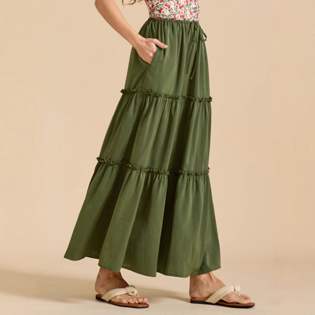 High Waist Elastic Pocket Long Adjustable Lace Up Skirt