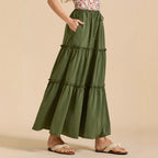 High Waist Elastic Pocket Long Adjustable Lace Up Skirt