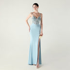 Satin Cloth Applique Bead Tube Boning Corset Waist Tight Dress