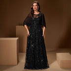 Women's Black Sequin Mesh Swing Evening Dress