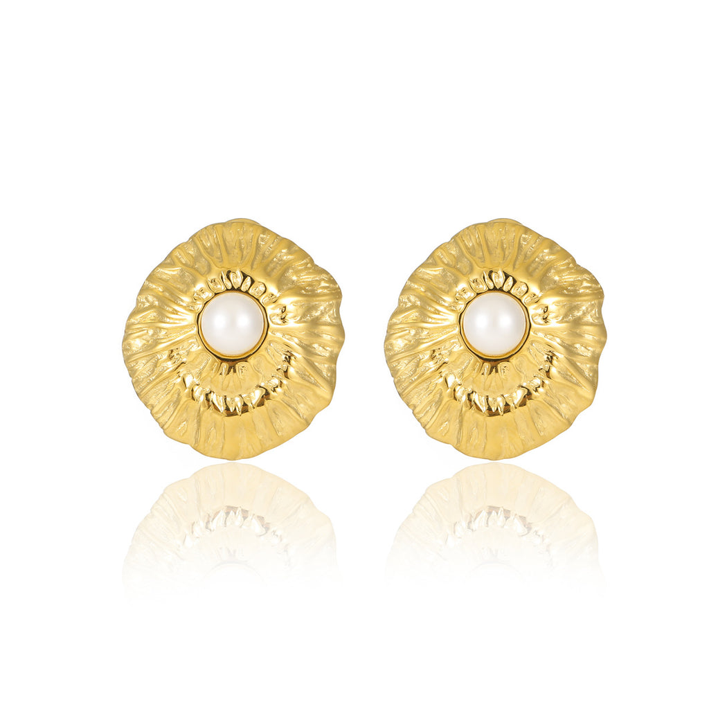Simple Geometric Abstract Pleated Pearl Studs Delicate