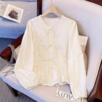 Women's Spring Summer Korean Stitching Lace Embroidery Long Sleeve Shirt