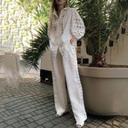 Women's Embroidered Top and Straight-Leg Pants Set
