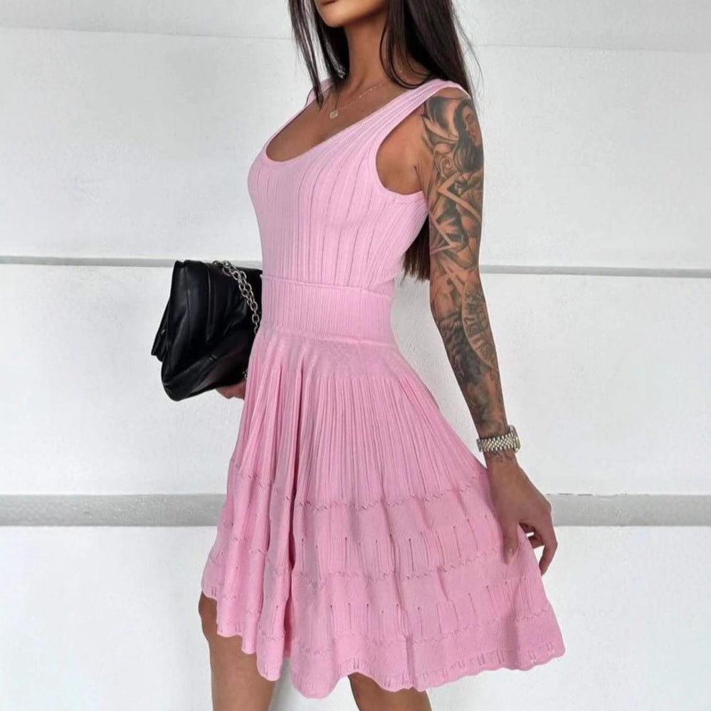 Crew-Neck Sleeveless Knit A-Line Mini Dress