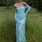 Off-Shoulder Ruched Long-Sleeve Bodycon Maxi Dress