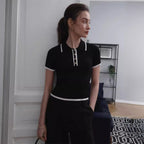 Women's Slim Fit Contrast Polo Knit Top