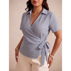 Women's Plus Size Striped Lace-Up Top