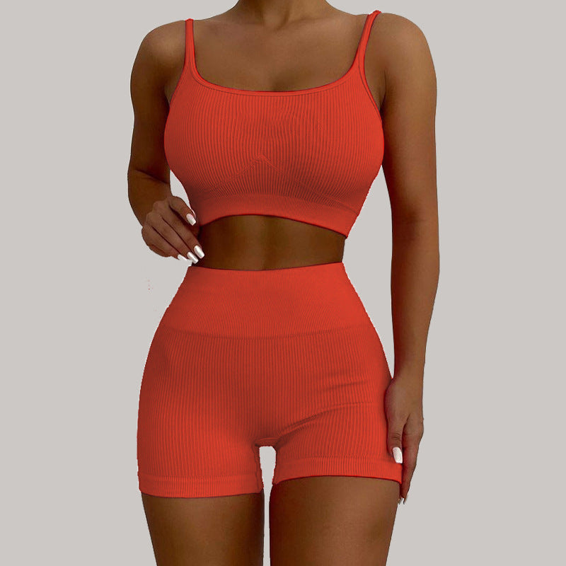 Women's Spring Summer Solid Color Sports Yoga Vest Shorts Suit