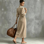 Turtleneck Velvet Waist-Defined Dress