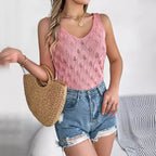Women's Leaf Cutout V-Neck Sleeveless Top