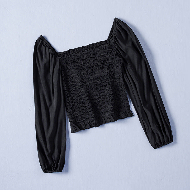 Women's Smocked Square-Neck Blouse – Long-Sleeve Ruffle Top