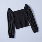 Women's Smocked Square-Neck Blouse – Long-Sleeve Ruffle Top