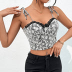 Print Sling Design Backless Cross Strap Short Vest Top