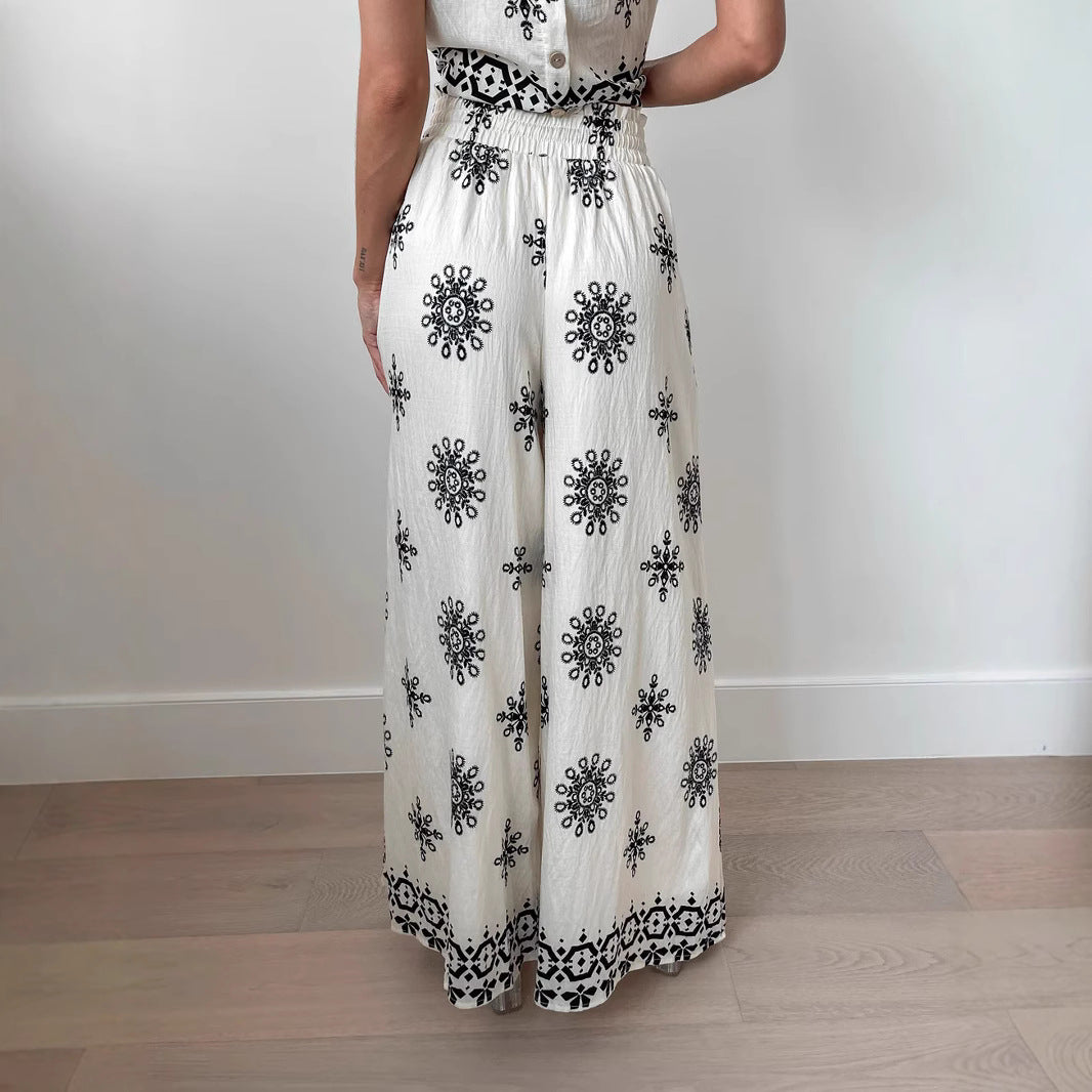 Women's Print Sling Wide Leg Top