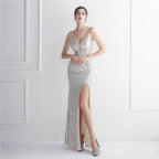 Women's Sequin Beading Strappy Party Sequin Dress Long Banquet Slim Fit