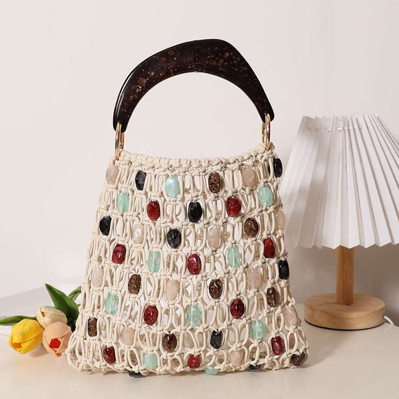 Women's Beaded Woven Beach Bag